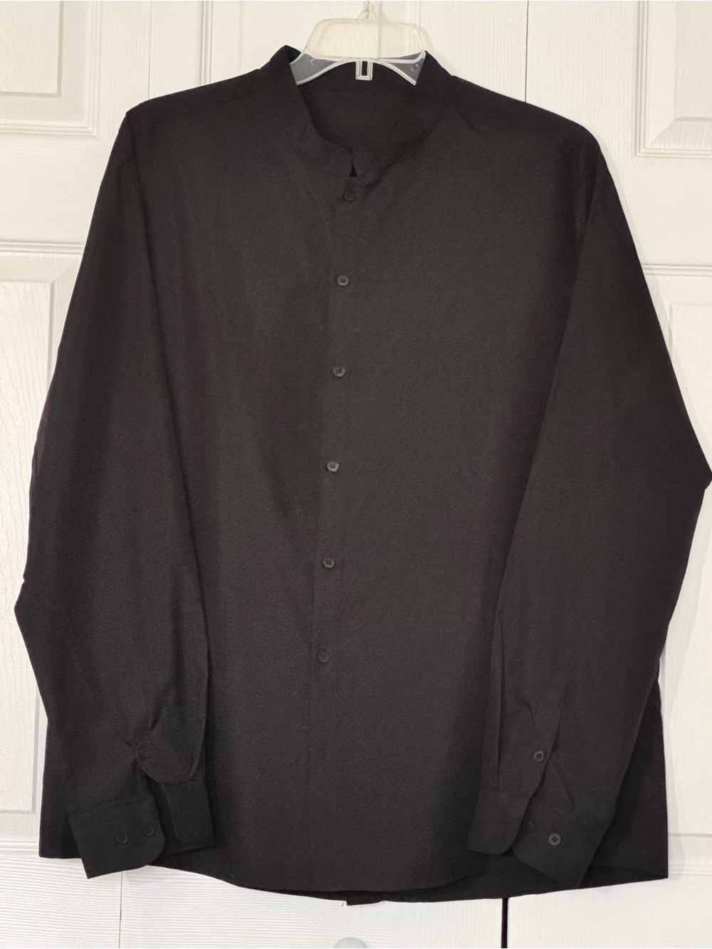 Black Mandarin Banded Collar Long Sleeve Button Up Dress Shirt XXL 2XL